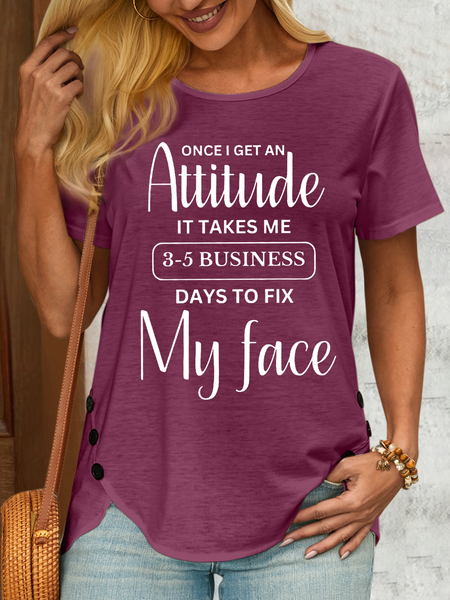 

Women's Funny Sarcastic Once I Get An Attitude Humorous Attitude Adjustment Casual Cotton-Blend T-Shirt, Wine red, T-shirts