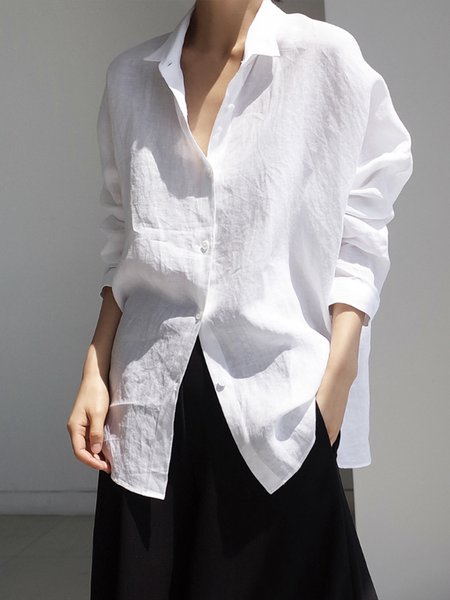

Urban Plain Regular Fit Shirt Collar Blouse, White, Blouses and Shirts