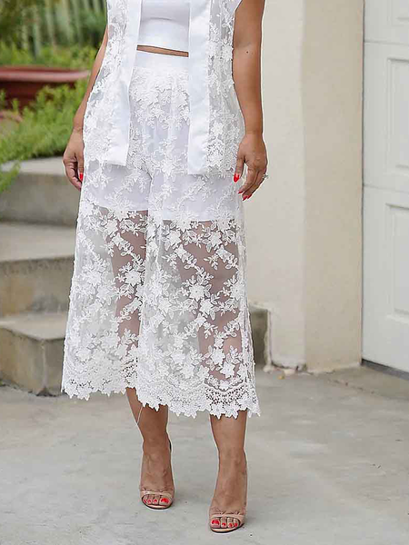 

Urban Loose Floral Fashion Pants Ankle Pants Straight pants, White, Pants