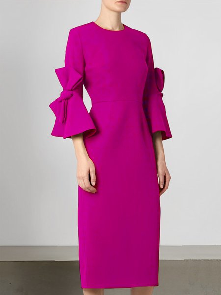 

Plain Crew Neck Regular Fit Elegant Dress, Rose red, Midi Dresses