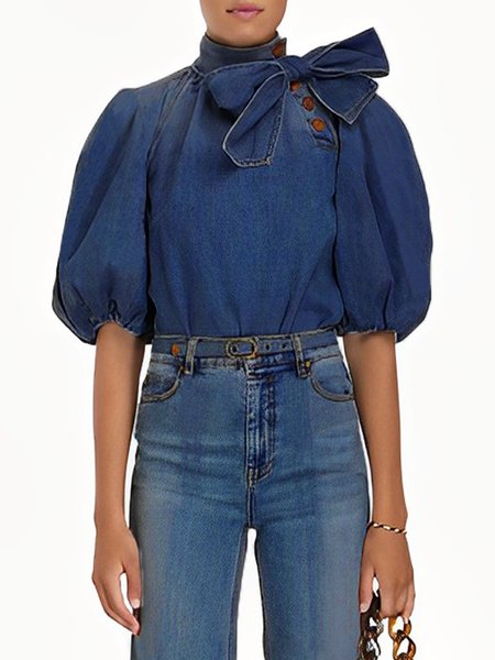 

Regular Fit Stand Collar Urban Blouse, Deep blue, Blouses and Shirts