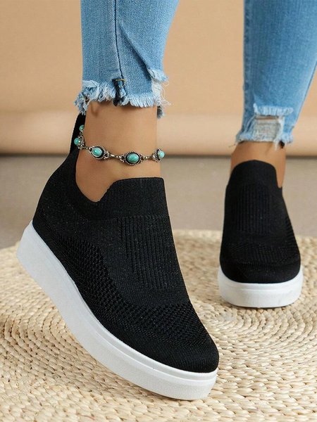 

Women Breathable Mesh Fabric Minimalist Wedge Slip On Shoes, Black, Sneakers