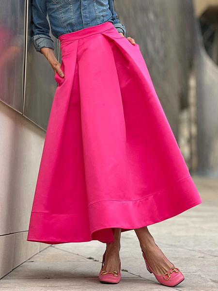 

Elegant Loose Midi Skirt, Rose red, Skirts