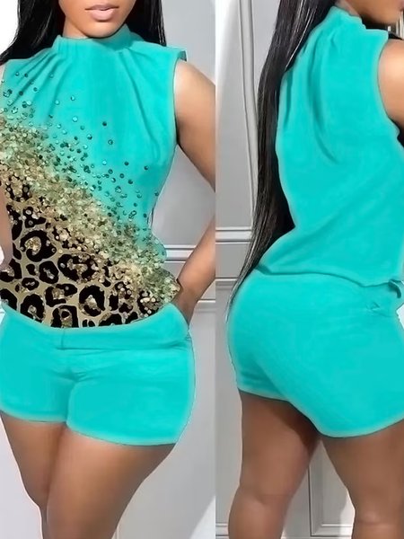 

Vacation Crew Neck Two-Piece Set, Green, Suit Set