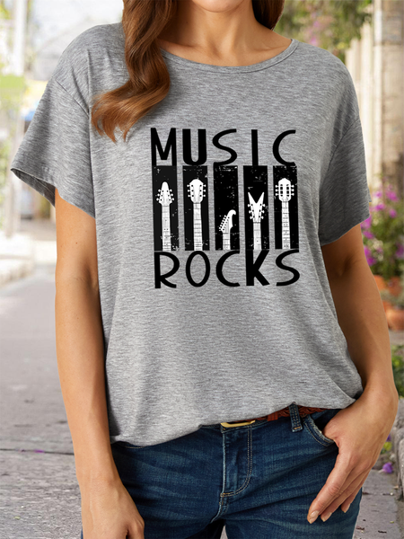 

Women’s Music Rocks With Guitar Casual T-Shirt, Gray, T-shirts