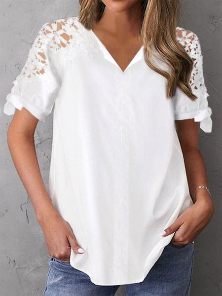 

Plain Simple V Neck Lace Shirt, White, Shirts & Blouses