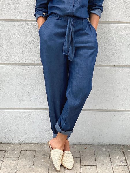 Casual Plain Regular Fit Pockets Jeans, Blue, Jeans