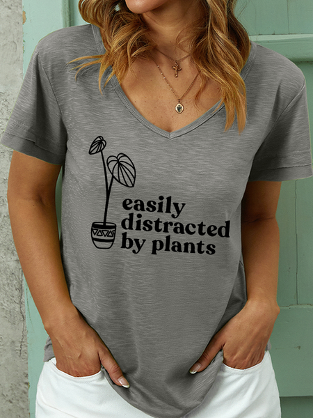 

Casual Text Letters Loose T-Shirt, Gray, T-shirts