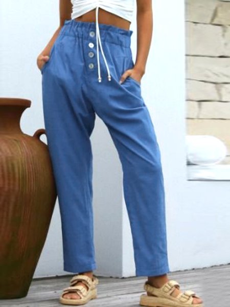 

Cotton Cotton Buttoned Pants, Blue, Pants