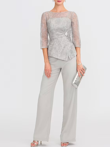 

Loose Lace Urban Chiffon Two-Piece Set, Gray, Suit Set