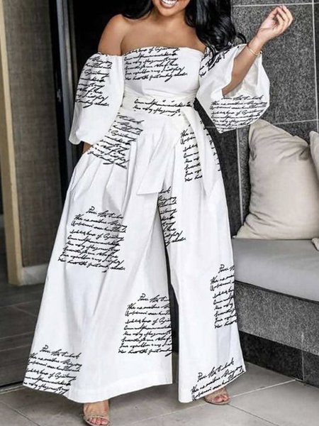 

Regular Fit Letter Pattern Urban Jumpsuit, White, Jumpsuits