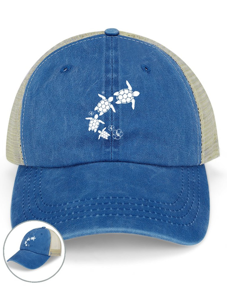 

Sea Turtle Washed Mesh-back Baseball Cap, Blue, Women's Hats