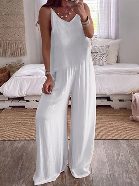 

Casual Loose Spaghetti Two-Piece Set, White, Suit Set