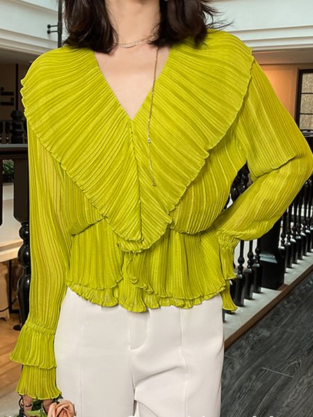 

Long sleeve Daily Regular Fit Plain Elegant Shirt, Green, Blouses and Shirts
