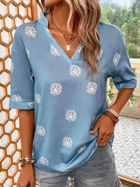 

V Neck Cotton Dandelion Shirt, Blue, Shirts & Blouses