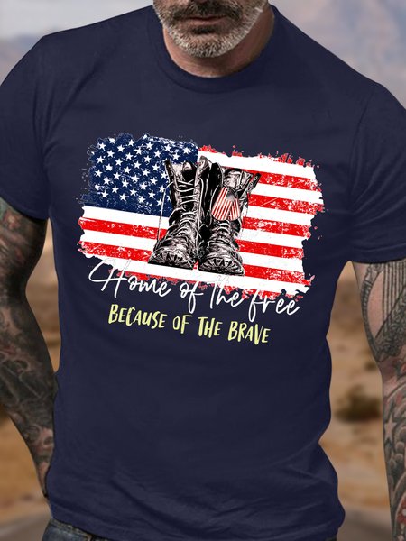 

Men's Home Of The Free Because Of The Brave America Flag Independence Day Graphic Printing Cotton Casual T-Shirt, Purplish blue, T-shirts