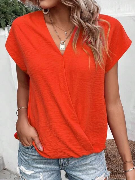 

Plain Casual V Neck Loose Shirt, Orange red, Shirts & Blouses