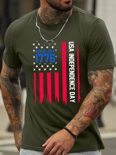 

Lilicloth X Abu 4th Of July 1776 USA Independence Day Men's Crew Neck Casual T-Shirt, Army green, T-shirts