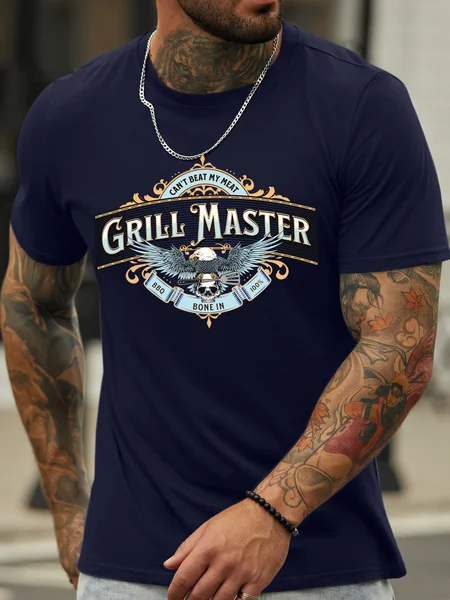 

Lilicloth X Paula Can't Beat My Meat Grill Master BBQ Bone In 100% Men's Casual T-Shirt, Deep blue, T-shirts