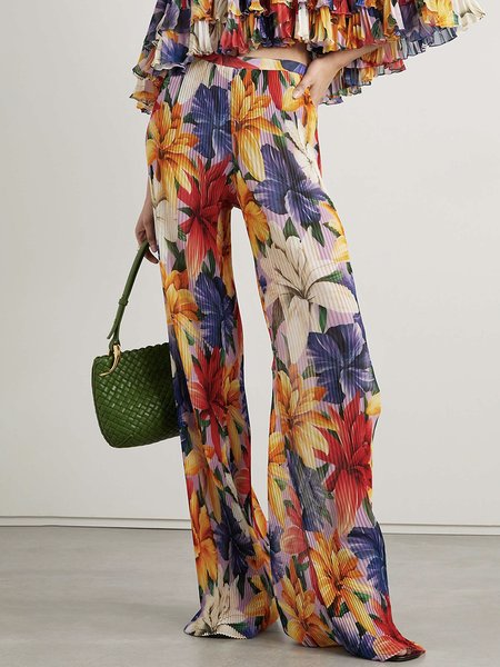 

Floral Vacation Loose Fashion Wide leg Pants, Flower, Pants
