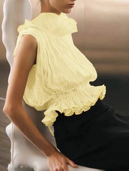 

Lotus Leaf Collar Regular Fit Elegant Plain Shirt, Apricot, Blouses and Shirts