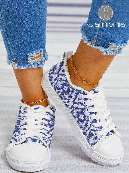 

Anniemia Blue Abstract Print Fringe Canvas Shoes, Sneakers