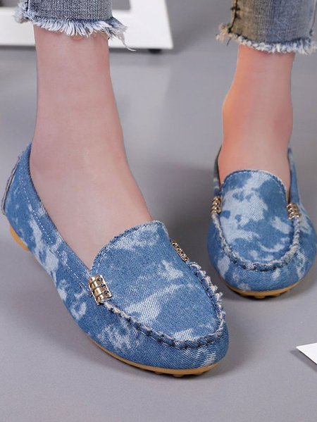 Women's Denim Pattern Canvas Flat Shoes Slip On, Blue, Sneakers