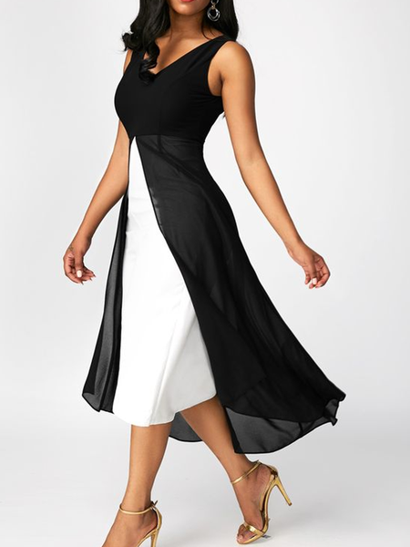 

Urban Regular Fit Color Block Dress, Black-white, Formal Dresses