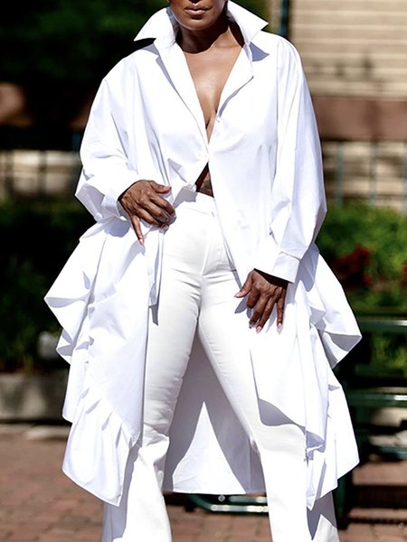 

Plain Shirt Collar Urban Blouse, White, Blouses and Shirts