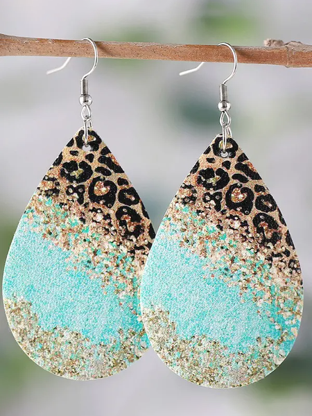 

Gradient Glitter Leopard Leather Earrings Casual Holiday Music Festival Women's Jewelry, As picture, Earrings