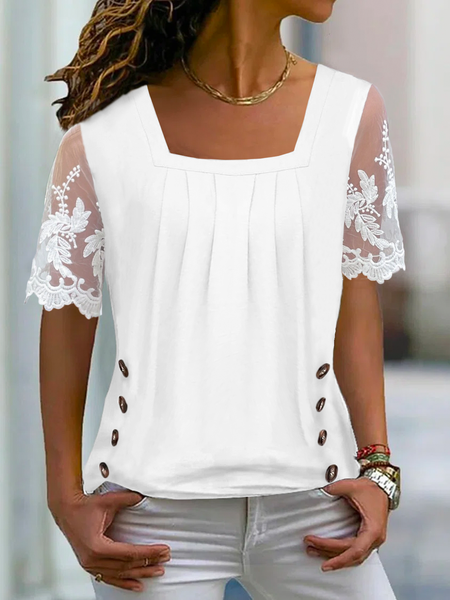 

Mesh Casual Buttoned Plain Shirt, White, Blouses