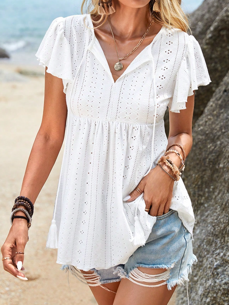 

Casual V Neck Regular Fit Plain Shirt, White, Shirts & Blouses