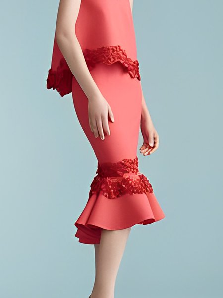 

Regular Fit Plain Elegant Midi Skirt, As picture, Skirts