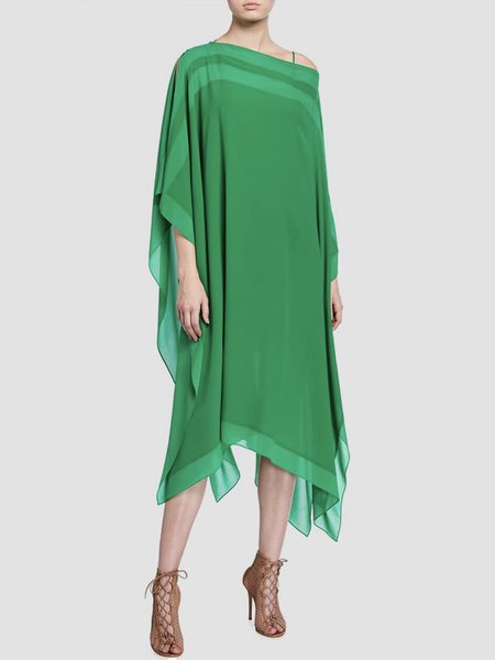 

Boat Neck Plain Elegant Loose Dress With No, Green, Midi Dresses