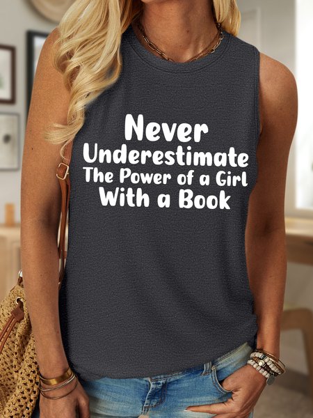 

Lilicloth X Abu Never Underestimate The Power Of A Girl With A Book Women‘s Crew Neck Tank Top, Deep gray, Tank Tops
