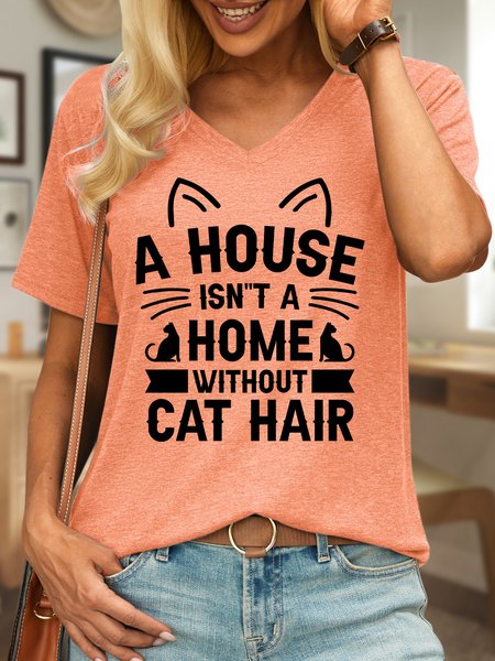 

Lilicloth X Jessanjony A House Isn't A Home Without Cat Hair Women's V Neck T-Shirt, Orange, T-shirts