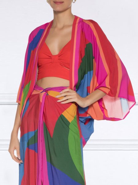 

Loose Geometric Print Vacation Kimono, Multicolor, Others
