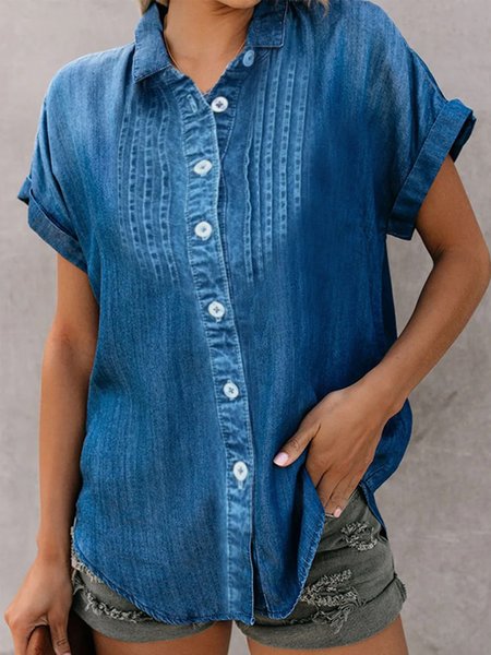 

Shirt Collar Loose Casual Denim Blouse, Blue, Shirts & Blouses