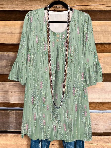 

Light Green Design Round Neck Loose Top, Lightgreen, Shirts & Blouses