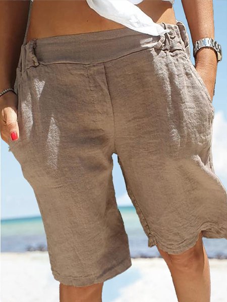 

Women's Linen Casual Bermuda Board Shorts, Brown, Shorts