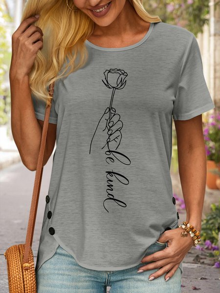 

Lilicloth X Y Be Kind Women's Cotton-Blend T-Shirt, Gray, T-shirts