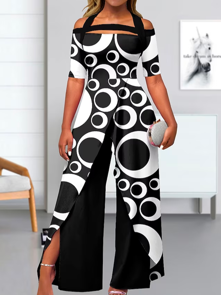 

Loose Geometric Casual Jumpsuit, Black, Jumpsuits＆Rompers
