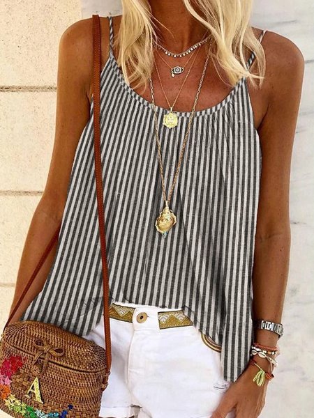 

Women Loose Striped Loose Vacation Sleeveless Summer Tank Top, Stripe, Tank Tops & Camis