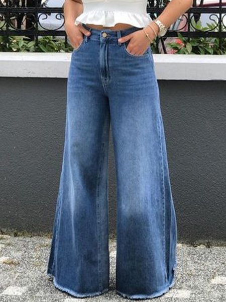 

Casual Plain Denim Wide leg Jeans, Denim blue, Jeans