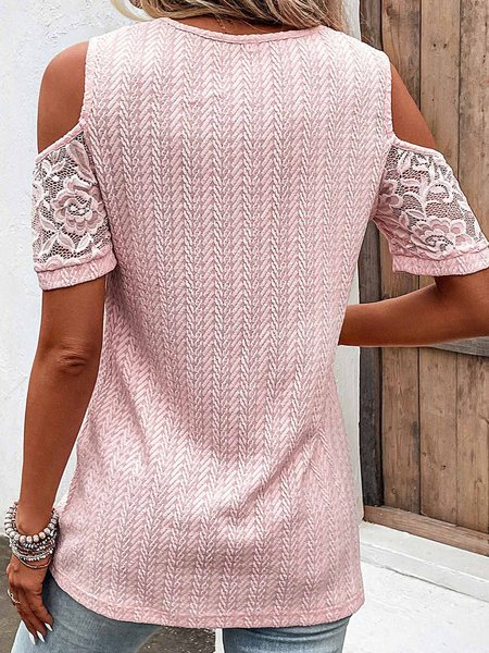 

Plain Lace Panel Textured Knitted Top, Light pink, Shirts & Blouses