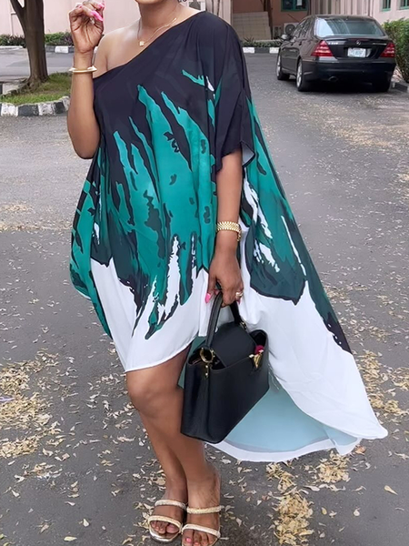 

Lightweight Asymmetrical Loose Short sleeve Vacation No Belt Dress, As picture, Mini Dresses