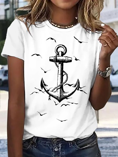 

Casual Crew Neck Jersey Printed T-Shirt, White, T-shirts