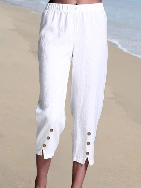 

women's linen casual cropped pants, White, Pants