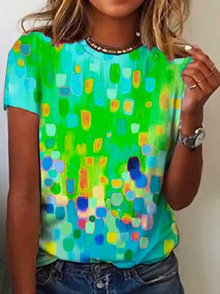 

Crew Neck Casual Ombre Loose Rainbow Dot Short Sleeve T-Shirt, Green, T-Shirts