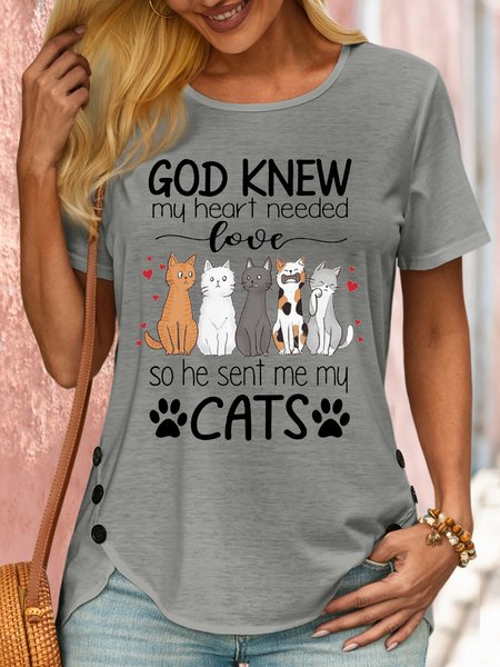 

Women's God knew my heart needed love cat lover Casual T-Shirt, Gray, T-shirts